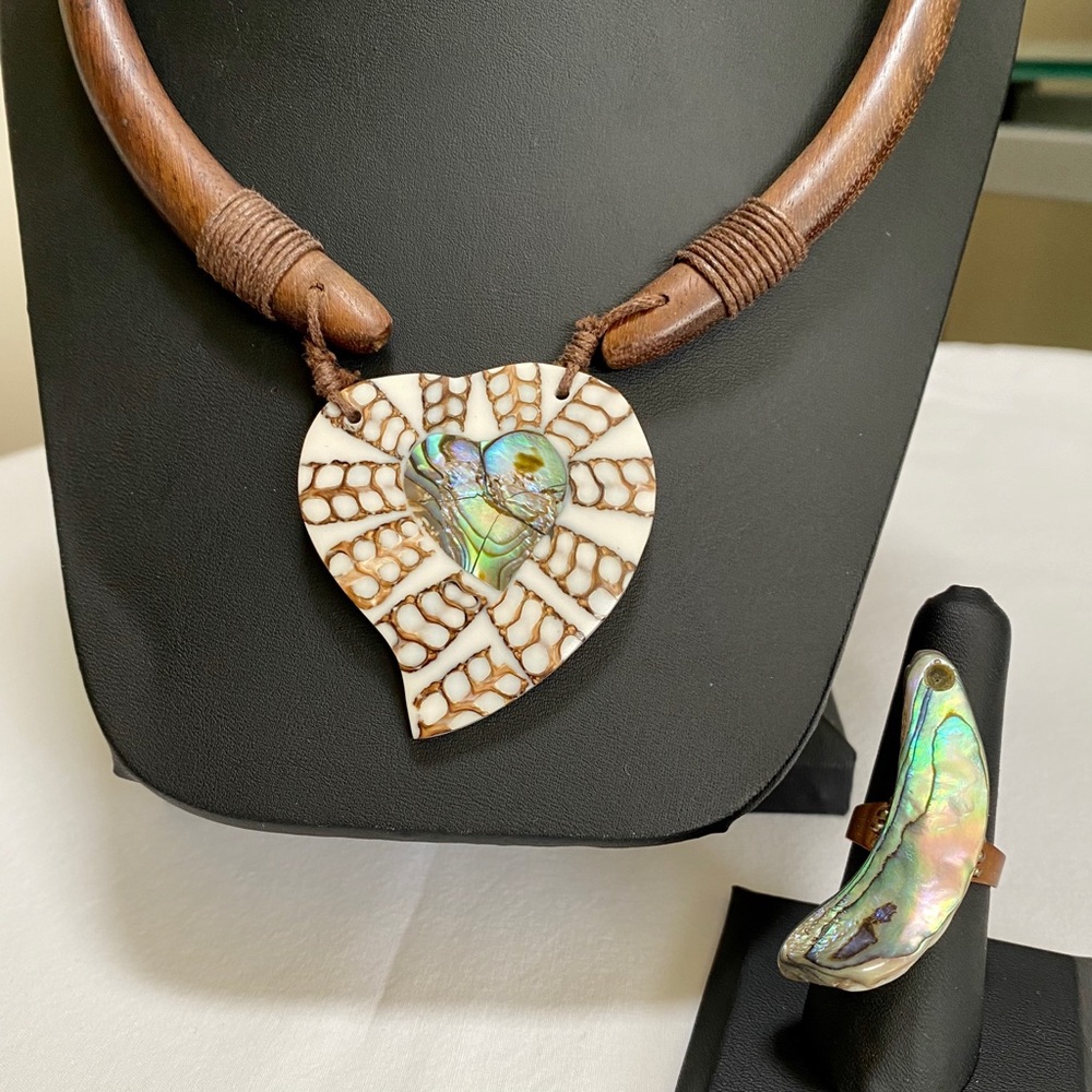 Abalone Shell Ring And Necklace. - image 1